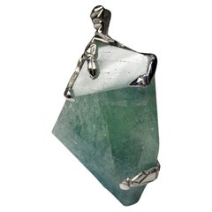 Aquamarine Silver Pendant Natural Blue Green Crystal Healing Unisex Necklace 