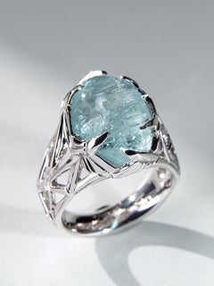 Aquamarine Silver Ring Light Blue Beryl Cabochon Unisex