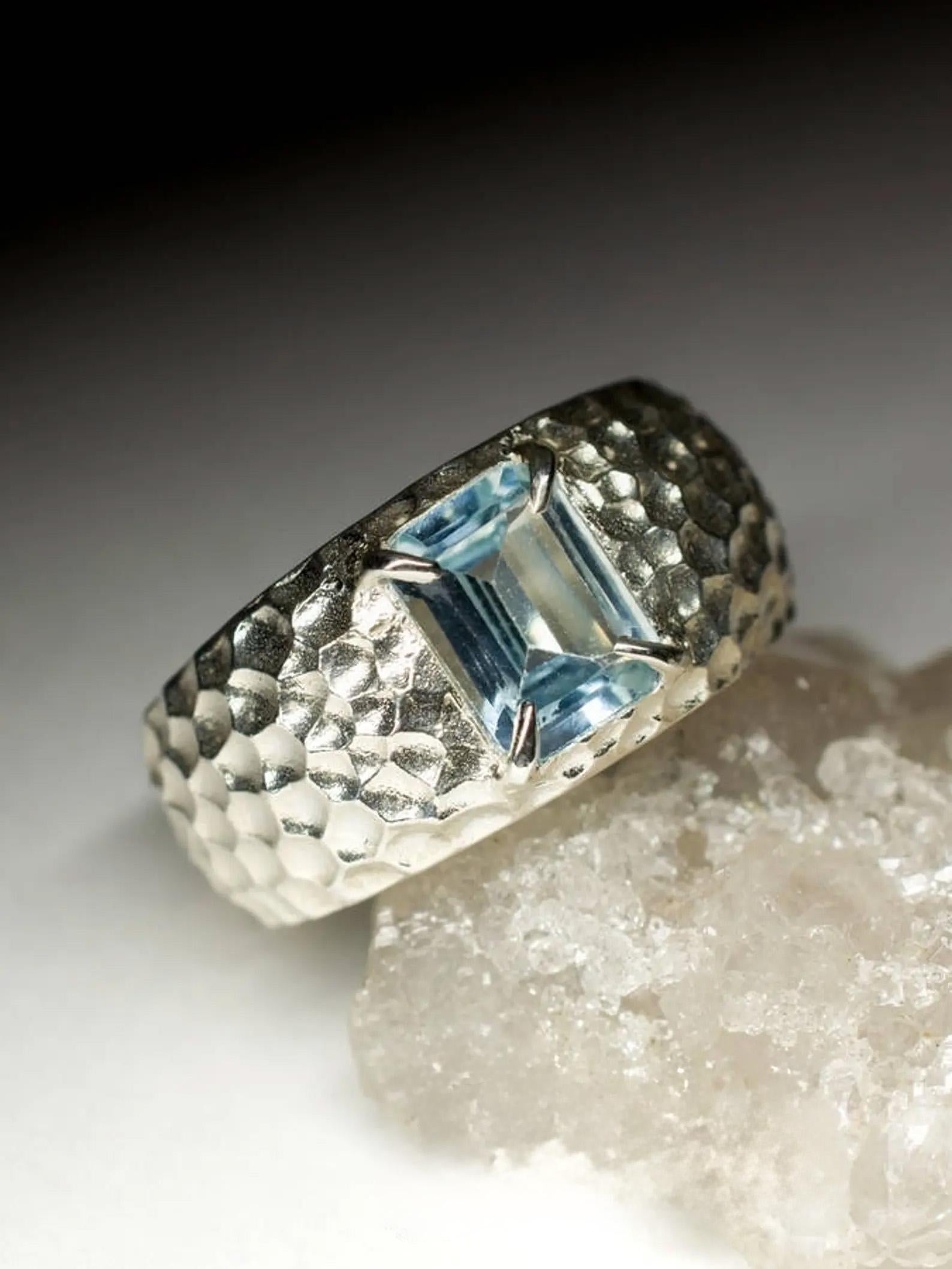 Silver matte finished ring with natural Aquamarine in fancy emerald cut
aquamarine origin - Brazil
ring weight - 7.87 grams
ring size - 6.25 US 
stone measurements - 0.12 x 0.24 x 0.31 in / 3 х 6 х 8 mm
