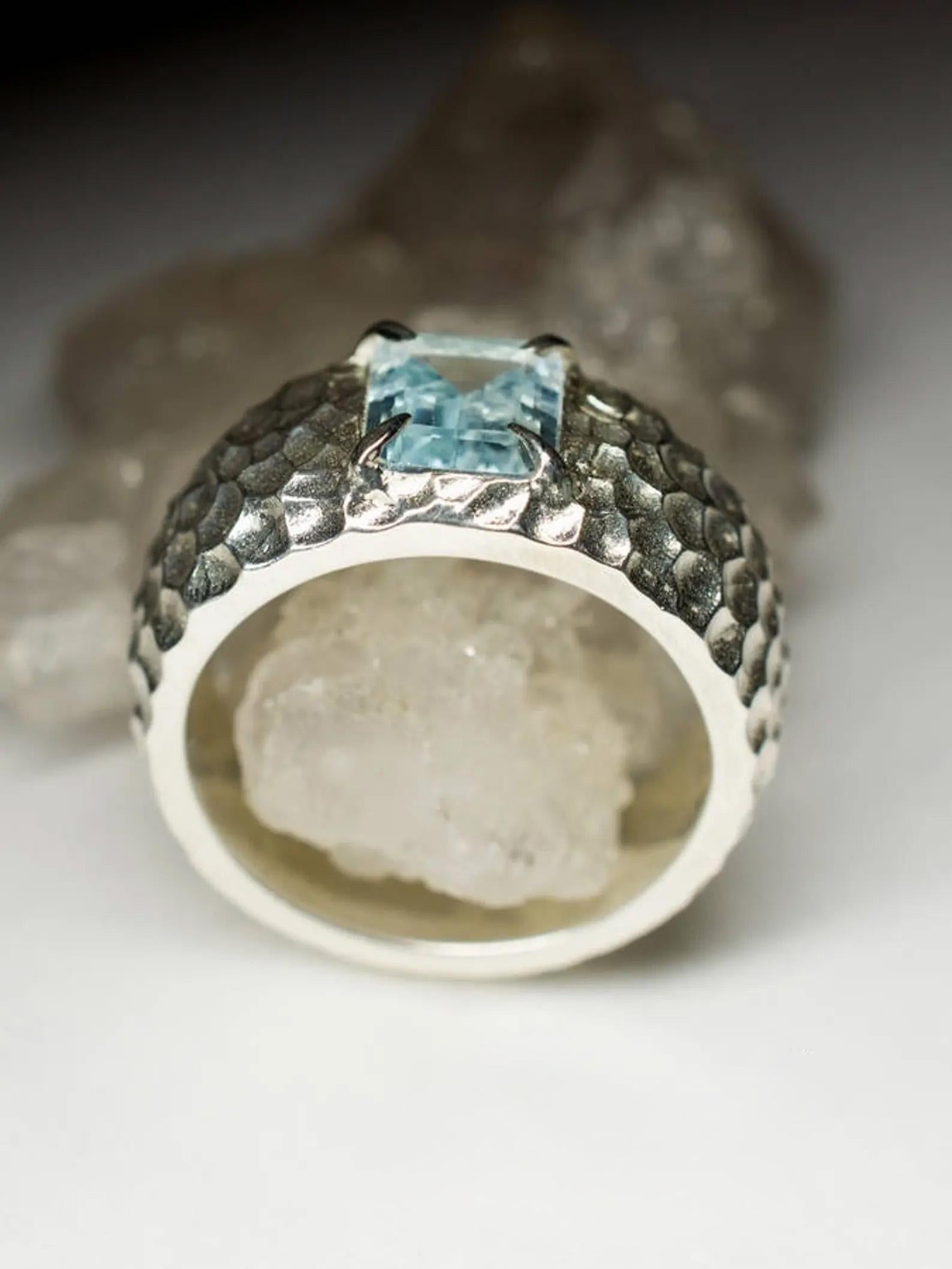 Women's or Men's Aquamarine Silver Ring Natural Organic Blue Beryl Gemstone Christmas Gif For Sale