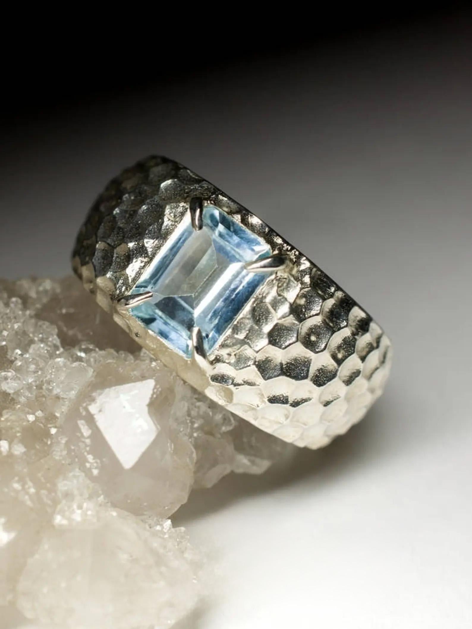 Aquamarine Silver Ring Natural Organic Blue Beryl Gemstone Christmas Gif For Sale 1