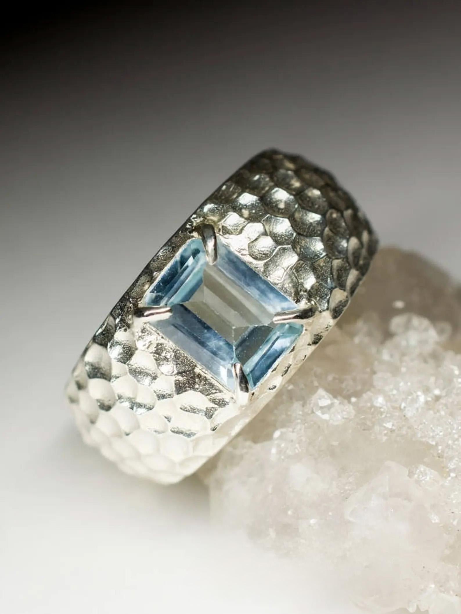 Aquamarine Silver Ring Natural Organic Blue Beryl Gemstone Christmas Gif For Sale 2