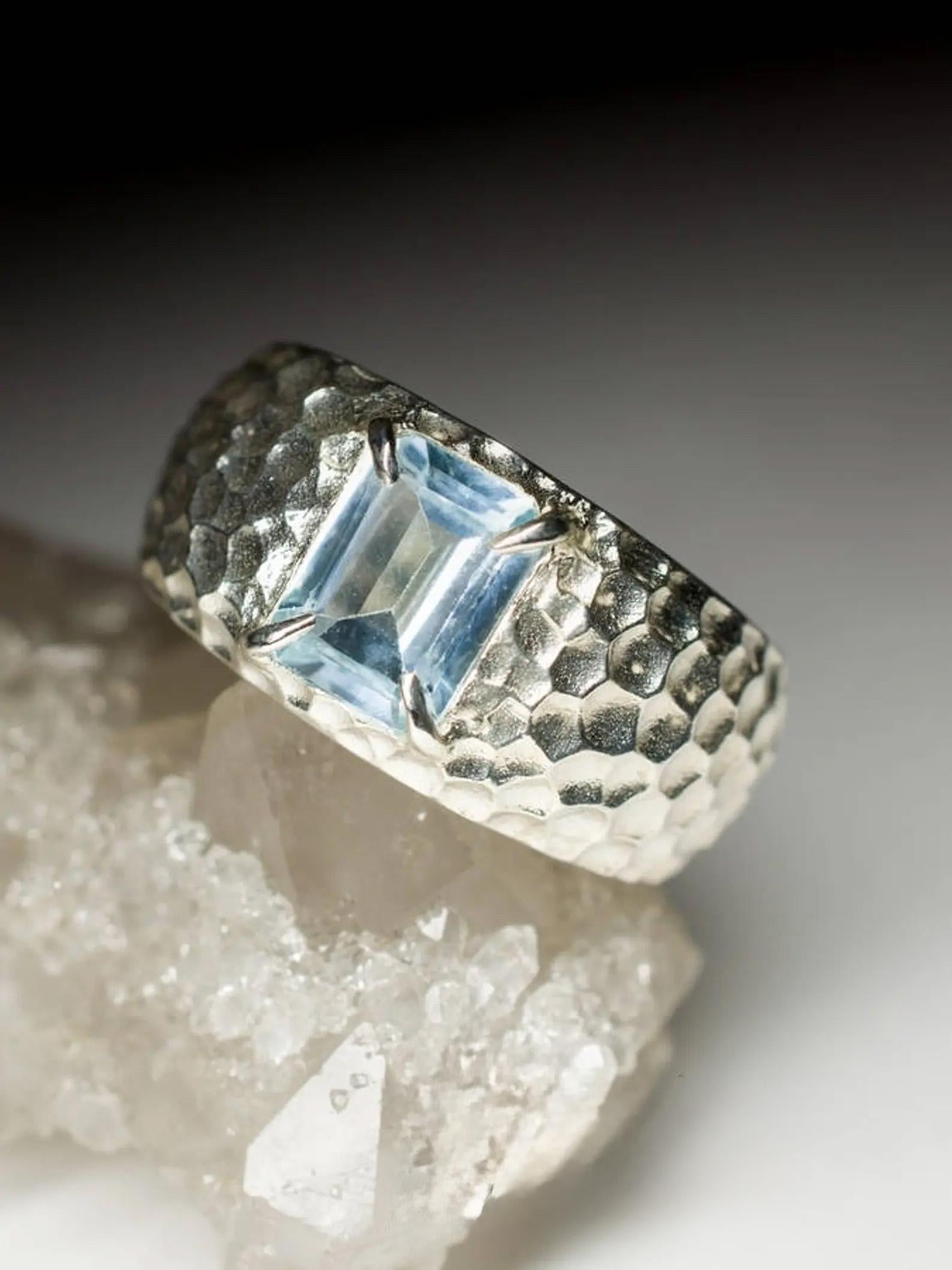 Aquamarine Silver Ring Natural Organic Blue Beryl Gemstone Christmas Gif For Sale 3