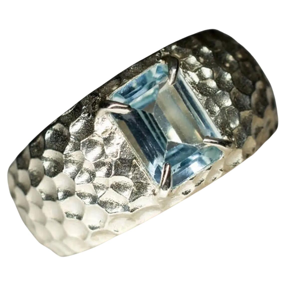 Aquamarine Silver Ring Natural Organic Blue Beryl Gemstone Christmas Gif For Sale