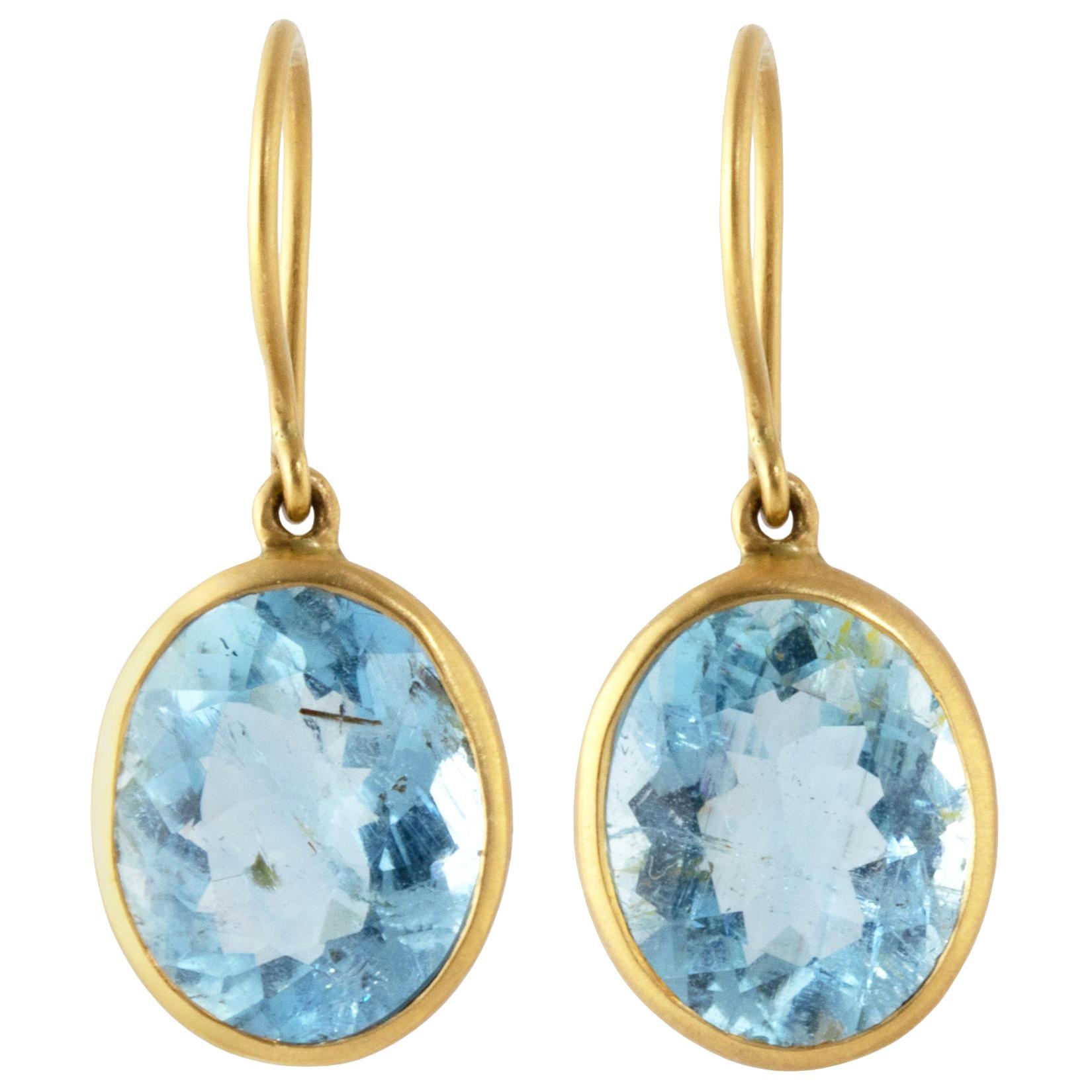 Ico & the Bird Fine Jewlery Aquamarine Wave 20k Gold Earrings 