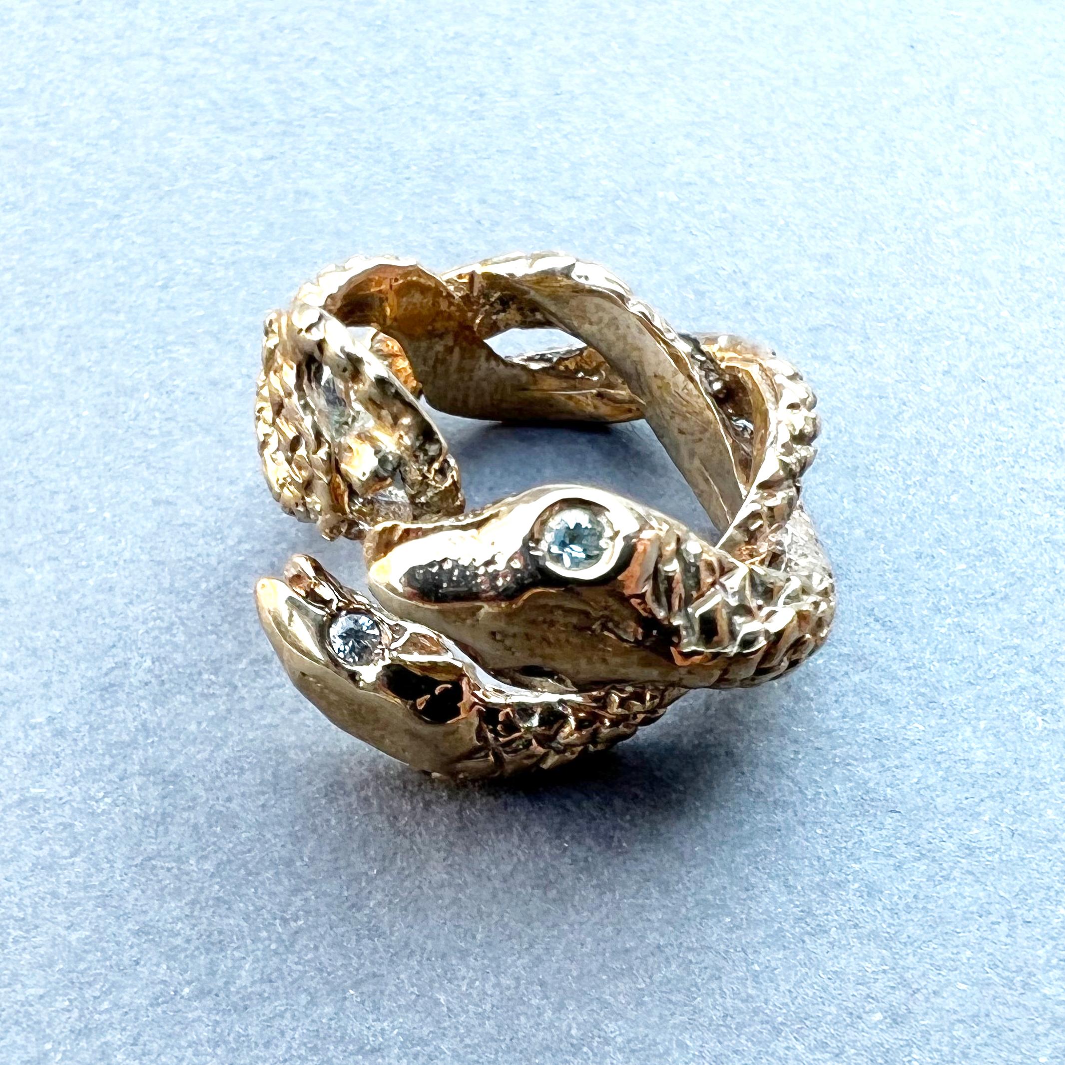 Contemporary Animal jewelry Aquamarine Snake Ring Bronze Cocktail Ring J Dauphin For Sale