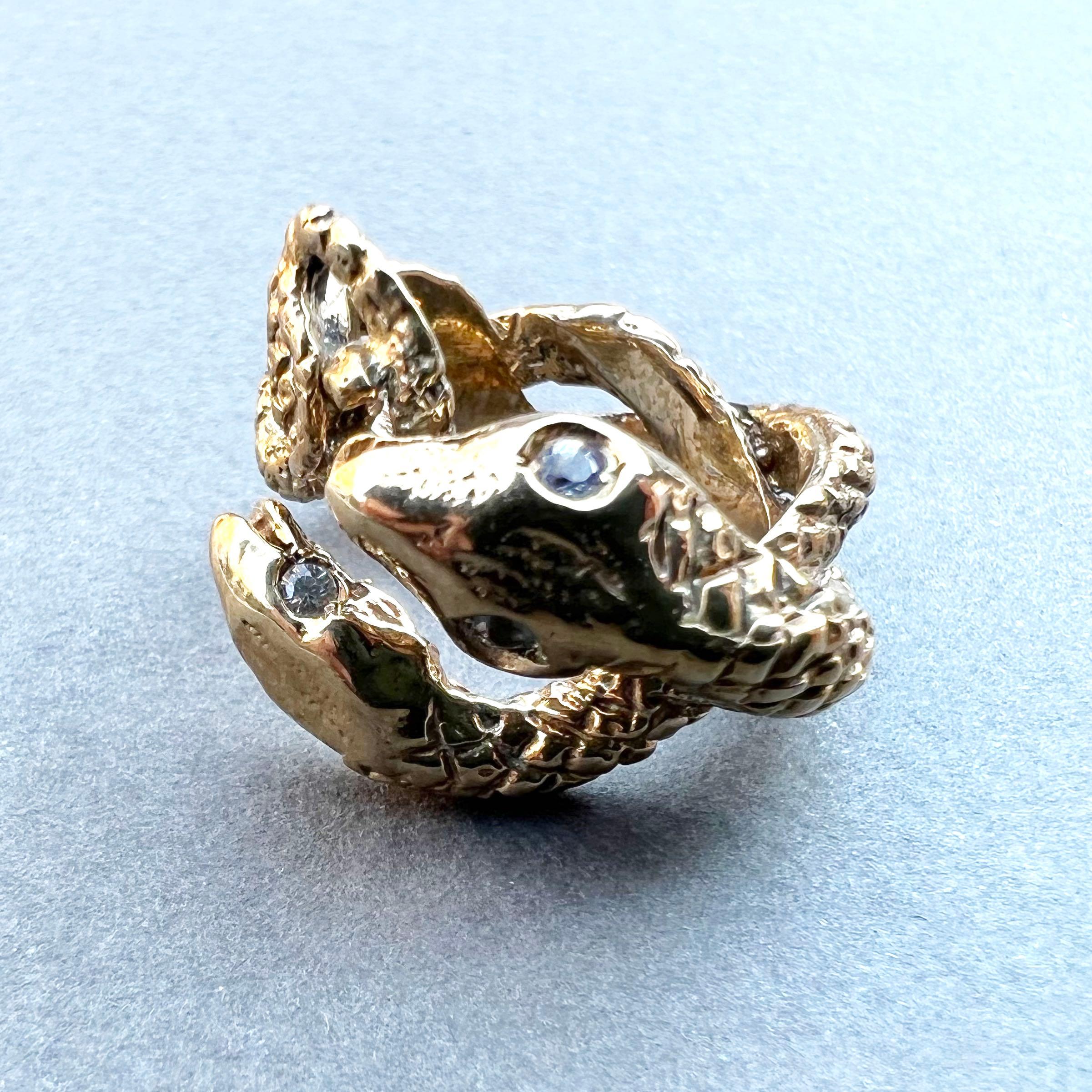 Women's Aquamarine Snake Ring Bronze Cocktail Ring J Dauphin For Sale