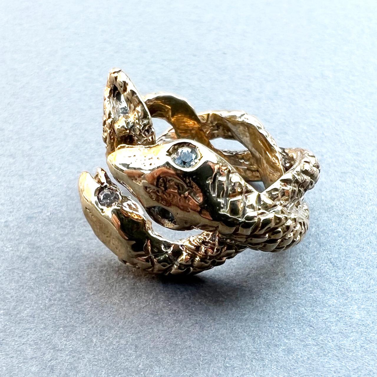 Women's Animal jewelry Aquamarine Snake Ring Bronze Cocktail Ring J Dauphin For Sale