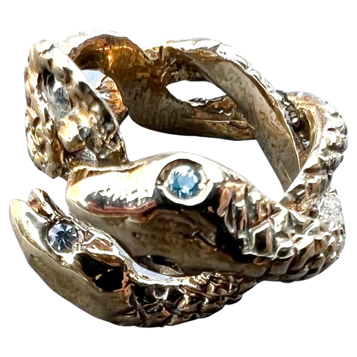 Aquamarine Snake Ring Bronze Cocktail Ring J Dauphin For Sale