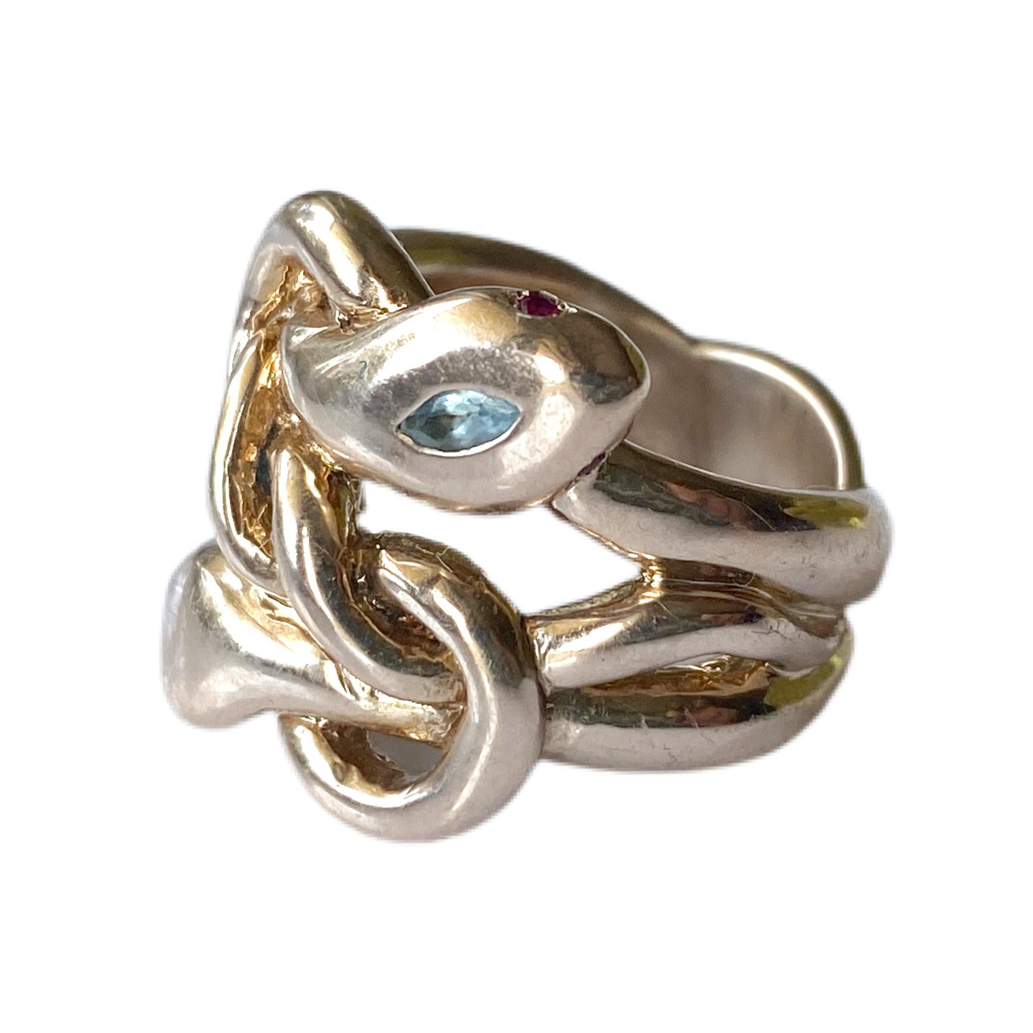 Aquamarin Schlangenring Cocktail Ring Smaragd Rubin im Angebot 2