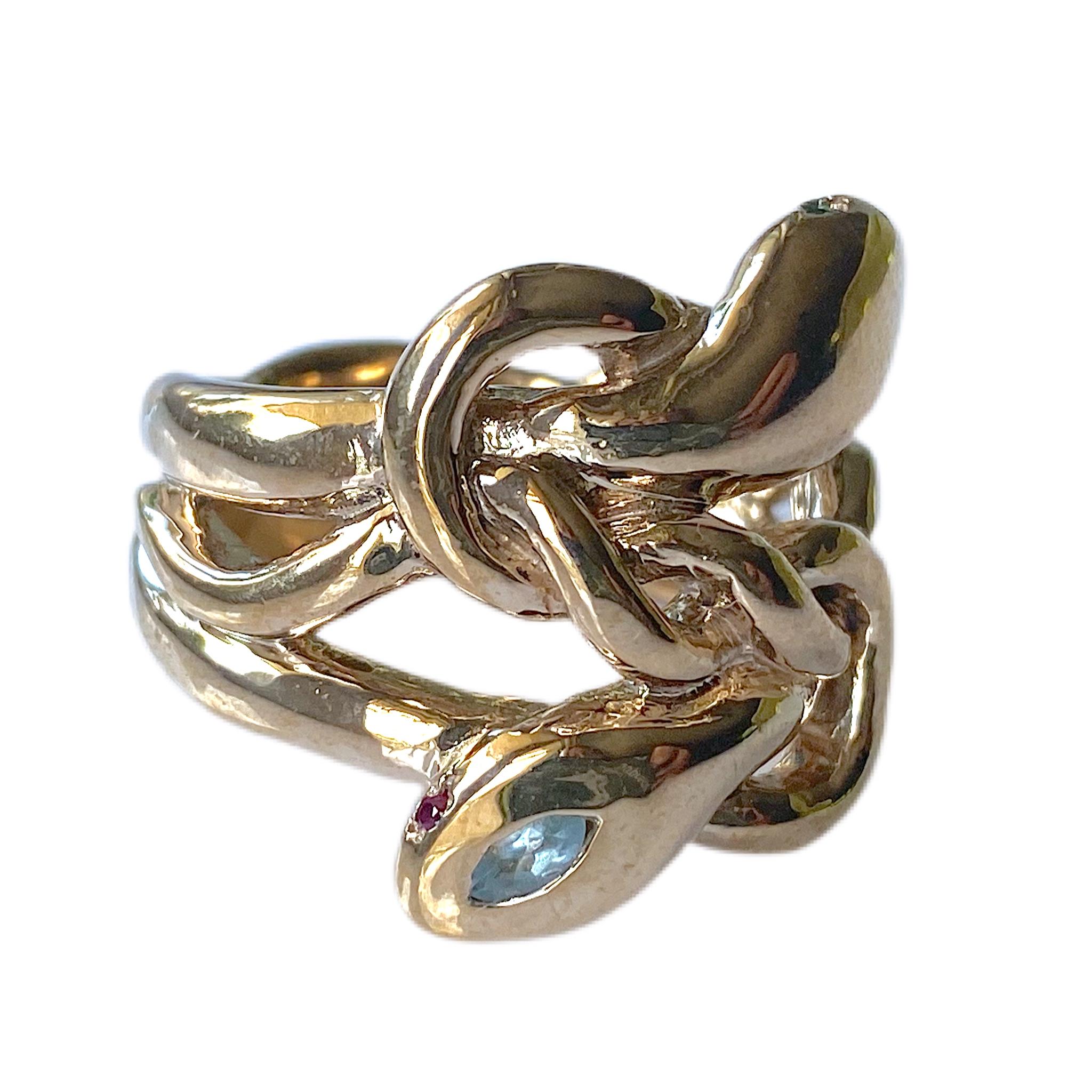 Aquamarin Schlangenring Cocktail Ring Smaragd Rubin im Angebot 3