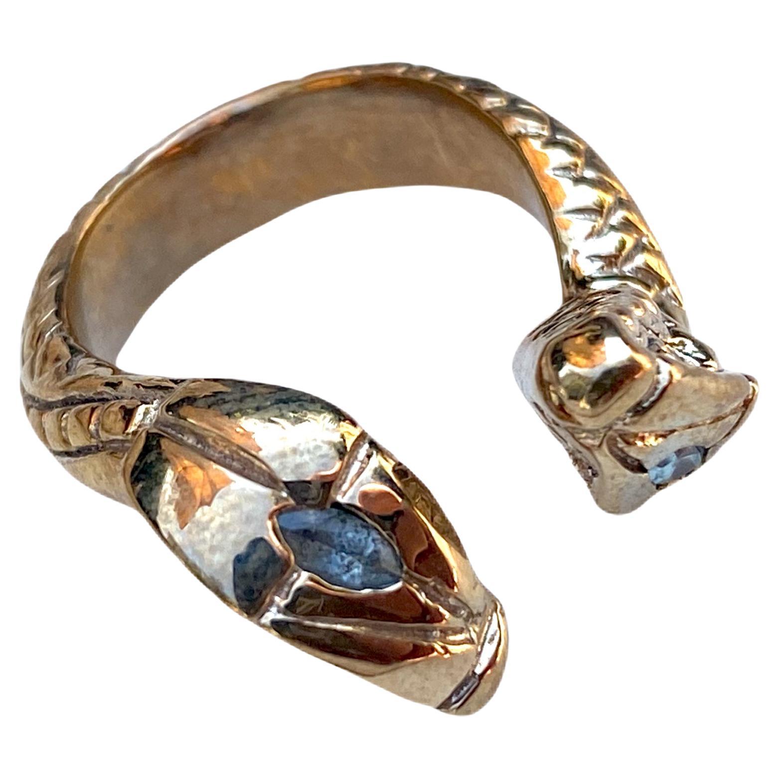 Bague cocktail aigue-marine et serpent réglable en or vermeil J Dauphin