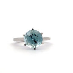 Aquamarine Solitaire engagement cocktail ring 18k white gold