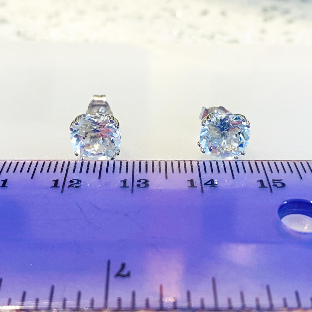 Aquamarine Solitaire Round Studs 2.9 Carats 14K White Gold Aqua Earrings For Sale 2