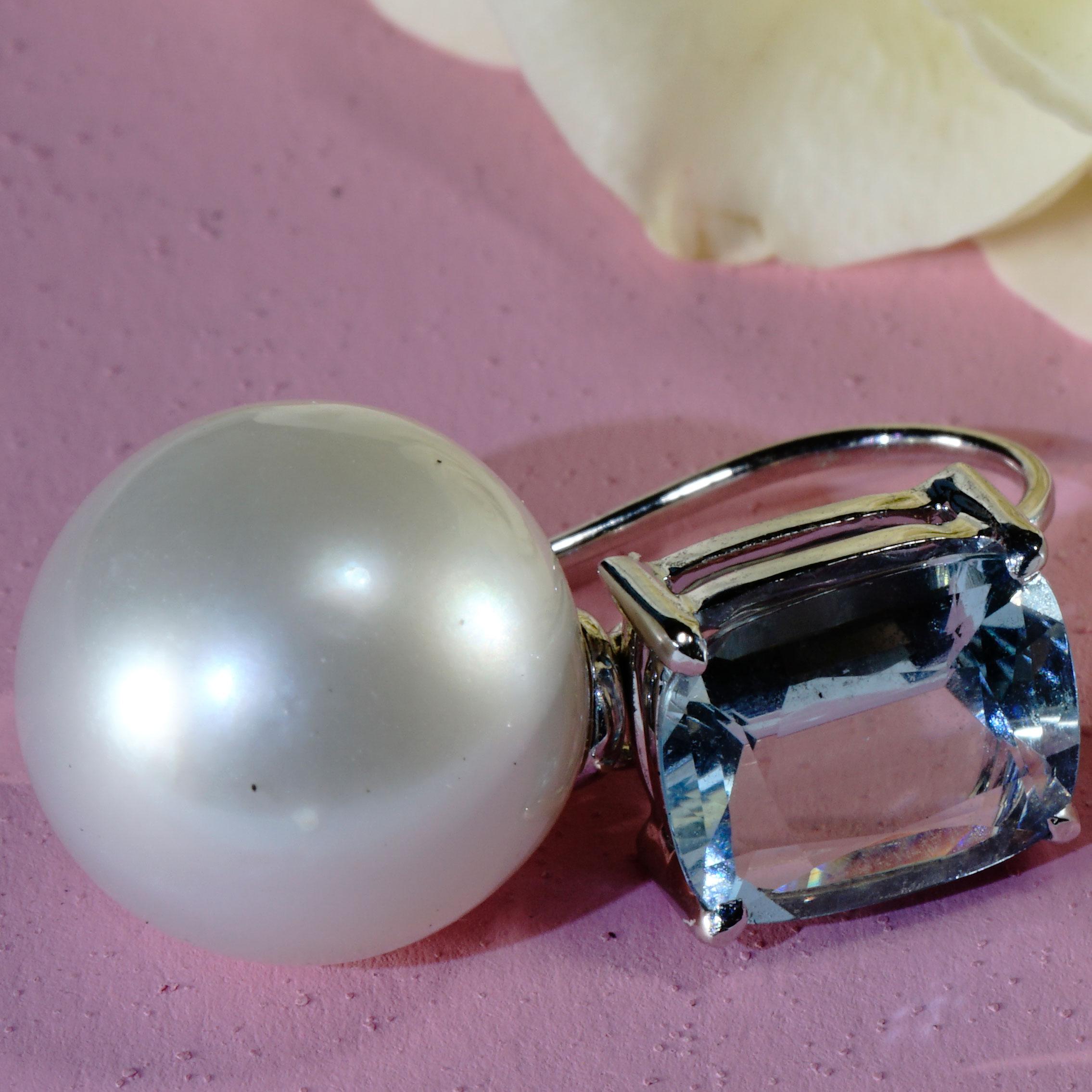Modern Aquamarine South Sea Earrings 3.19 ct AAA+ eye-clean Pearls can be removed