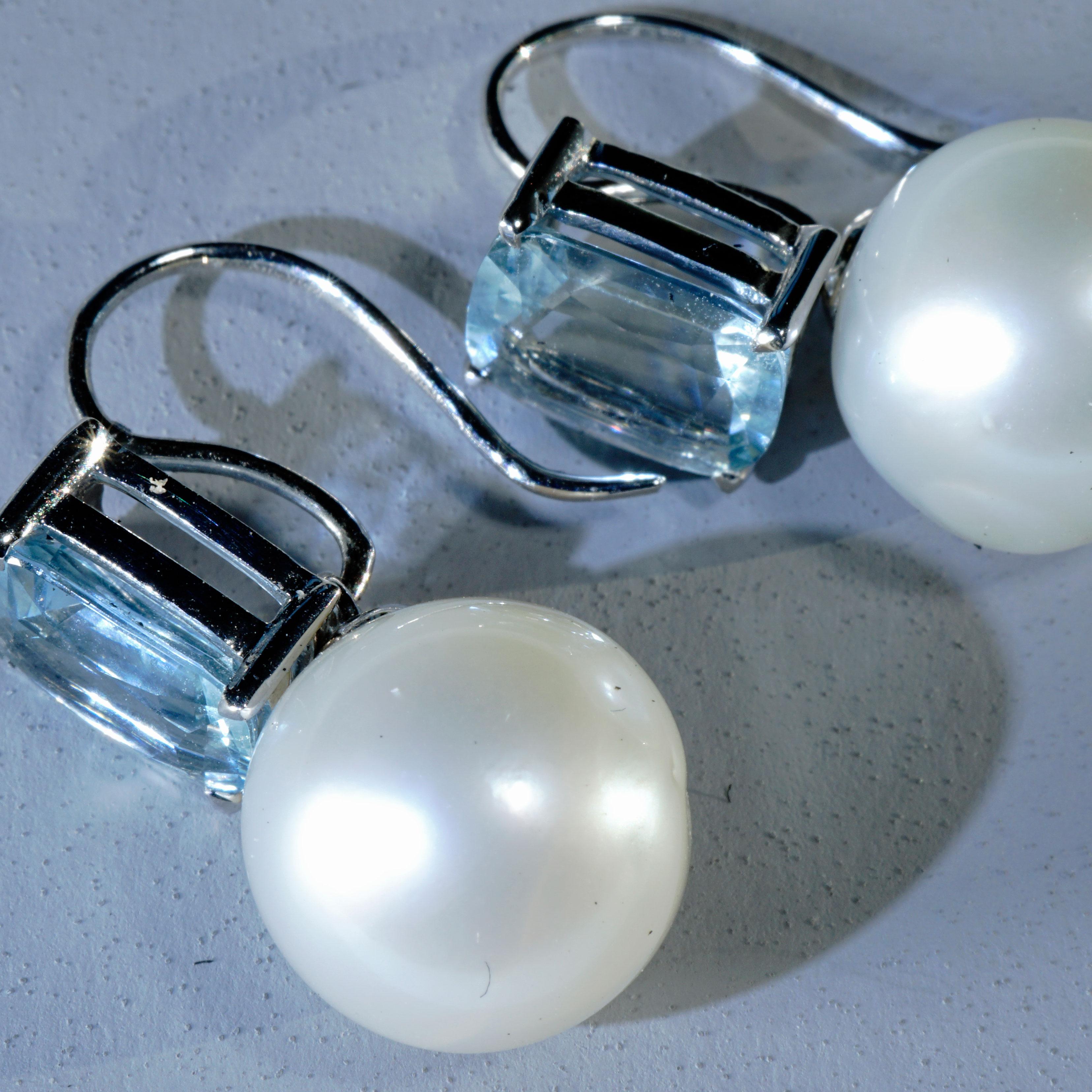 Aquamarine South Sea Earrings 3.19 ct AAA+ eye-clean Pearls can be removed 2