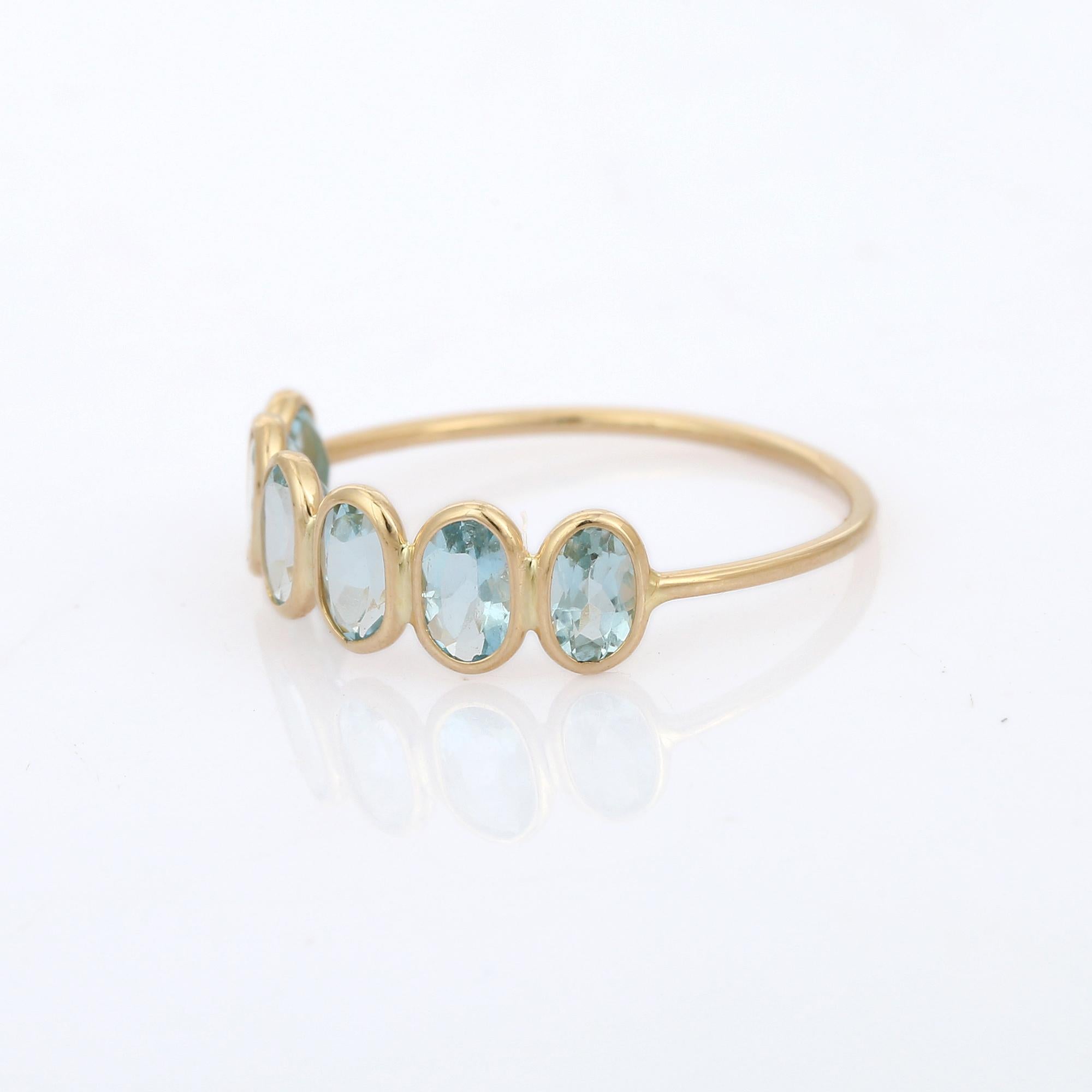 For Sale:  Aquamarine Stackable Half Eternity Band in 18K Yellow Gold 3
