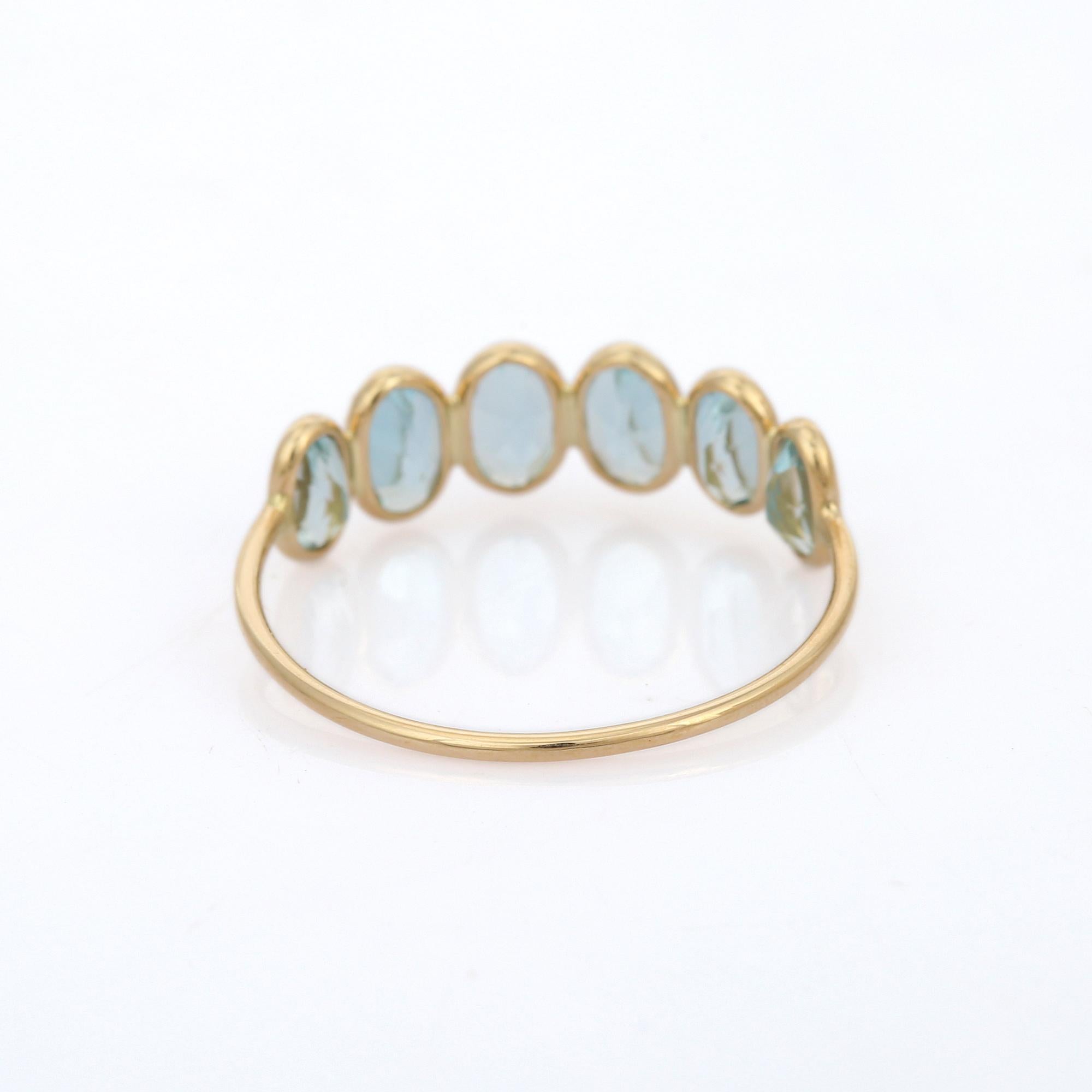 For Sale:  Aquamarine Stackable Half Eternity Band in 18K Yellow Gold 5