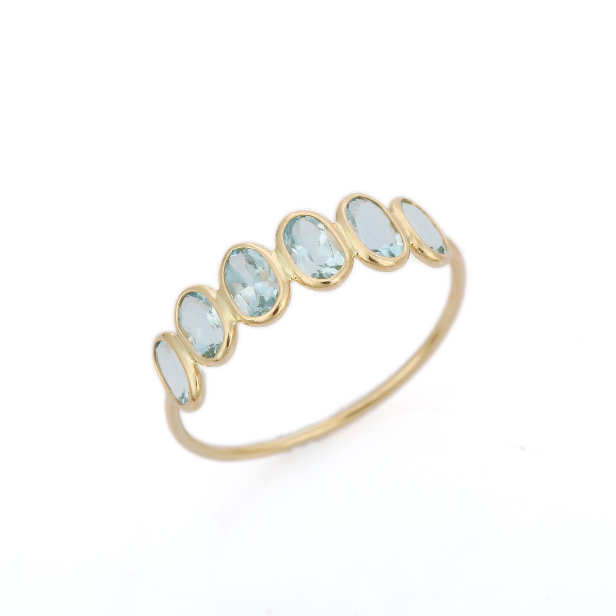 For Sale:  Aquamarine Stackable Half Eternity Band in 18K Yellow Gold 7