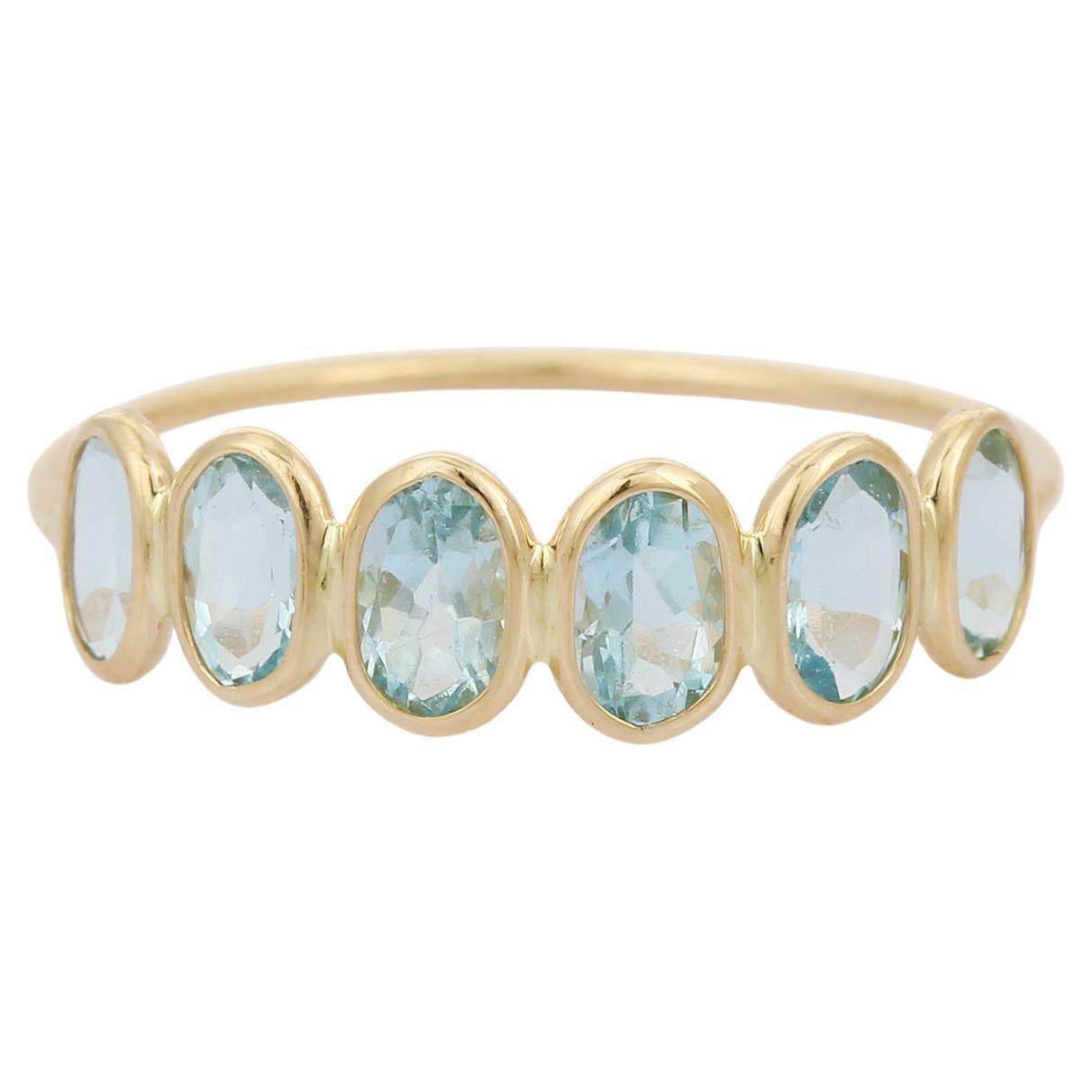 Aquamarine Stackable Half Eternity Band in 18K Yellow Gold