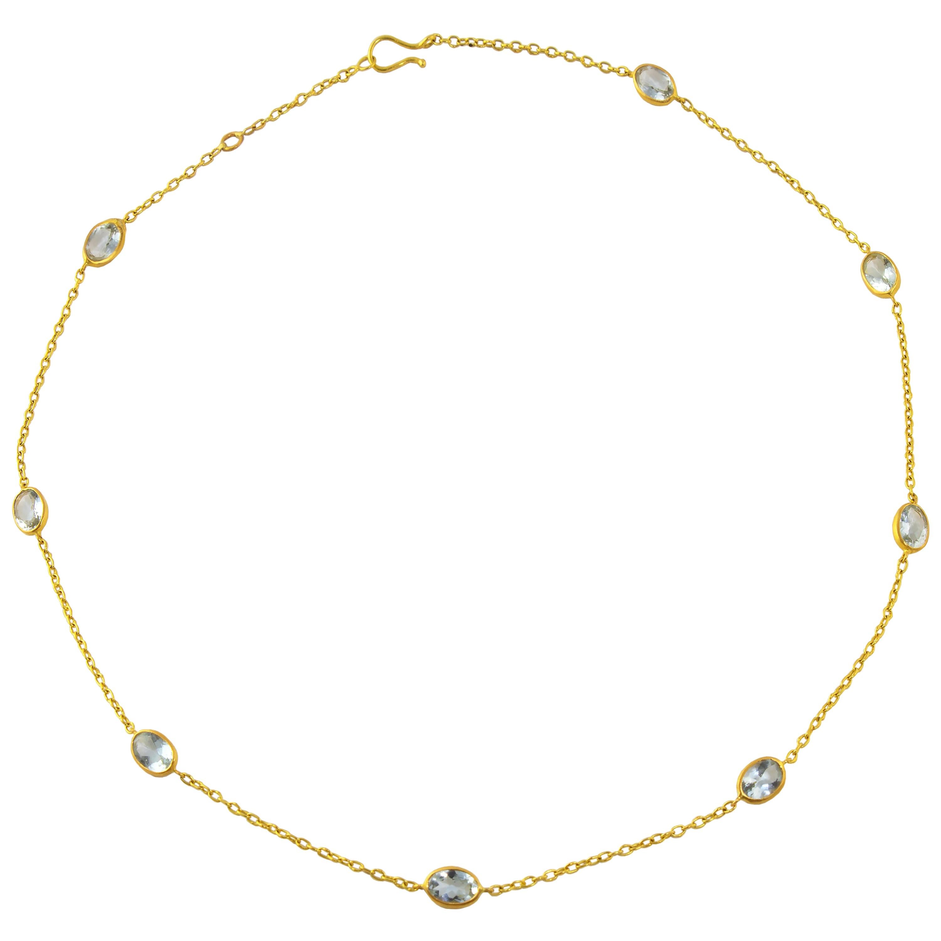 Ico & the Bird Fine Jewelry Aquamarine 22k Gold Station Necklace