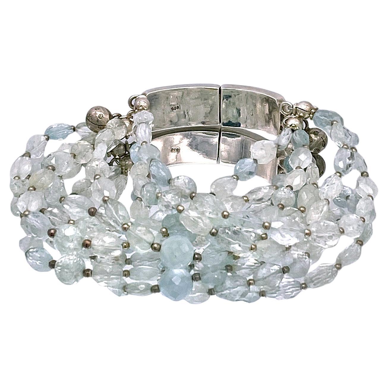 Artisan Aquamarine & Sterling Muti-Strand Bracelet with Charm For Sale