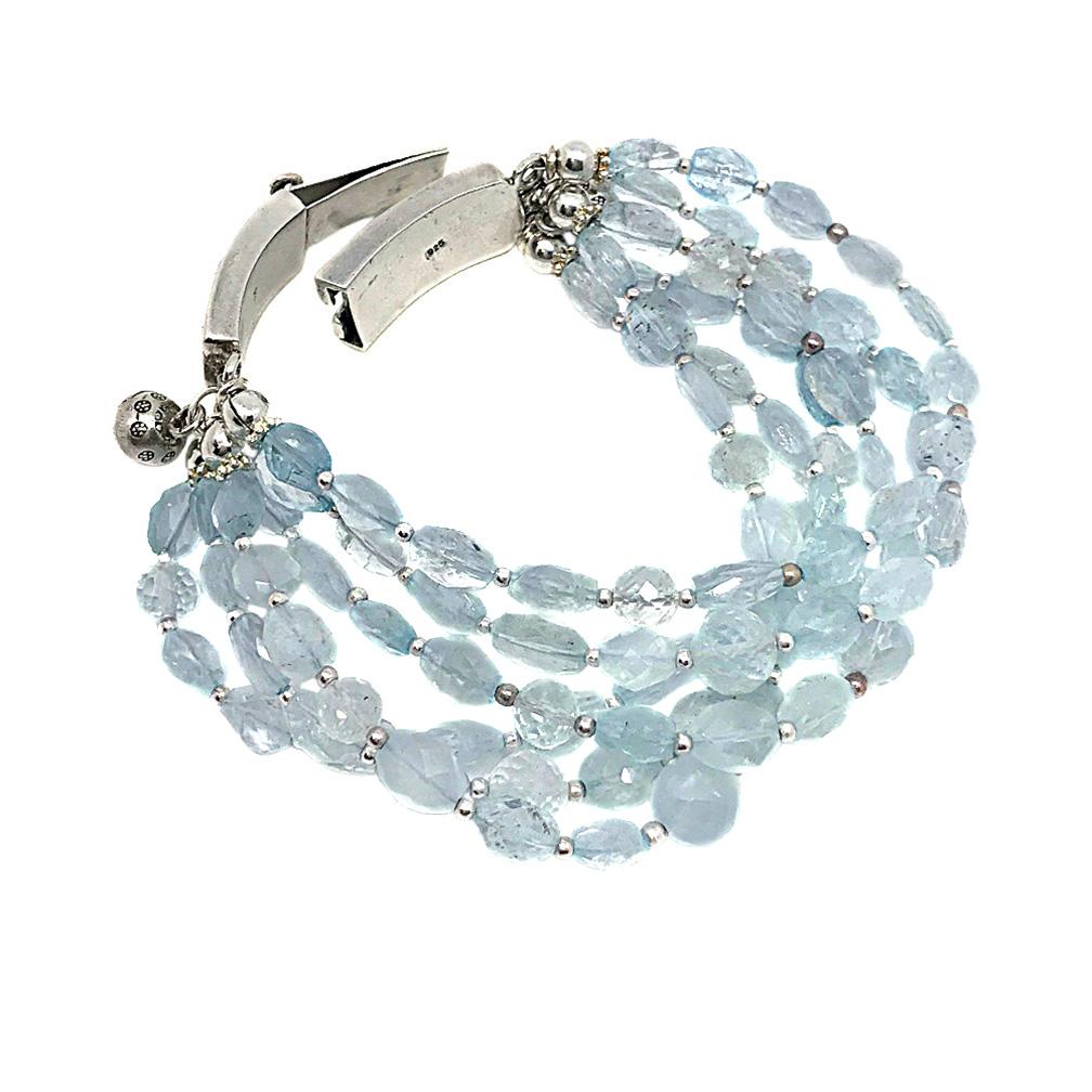 Aquamarine & Sterling Muti-Strand Bracelet with Charm For Sale 2