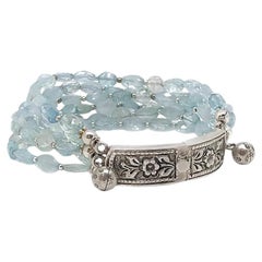 Aquamarine & Sterling Muti-Strand Bracelet with Charm