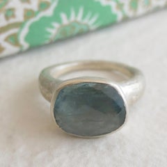 Aquamarine Sterling Silver Cocktail Statement Ring - Size 8.25