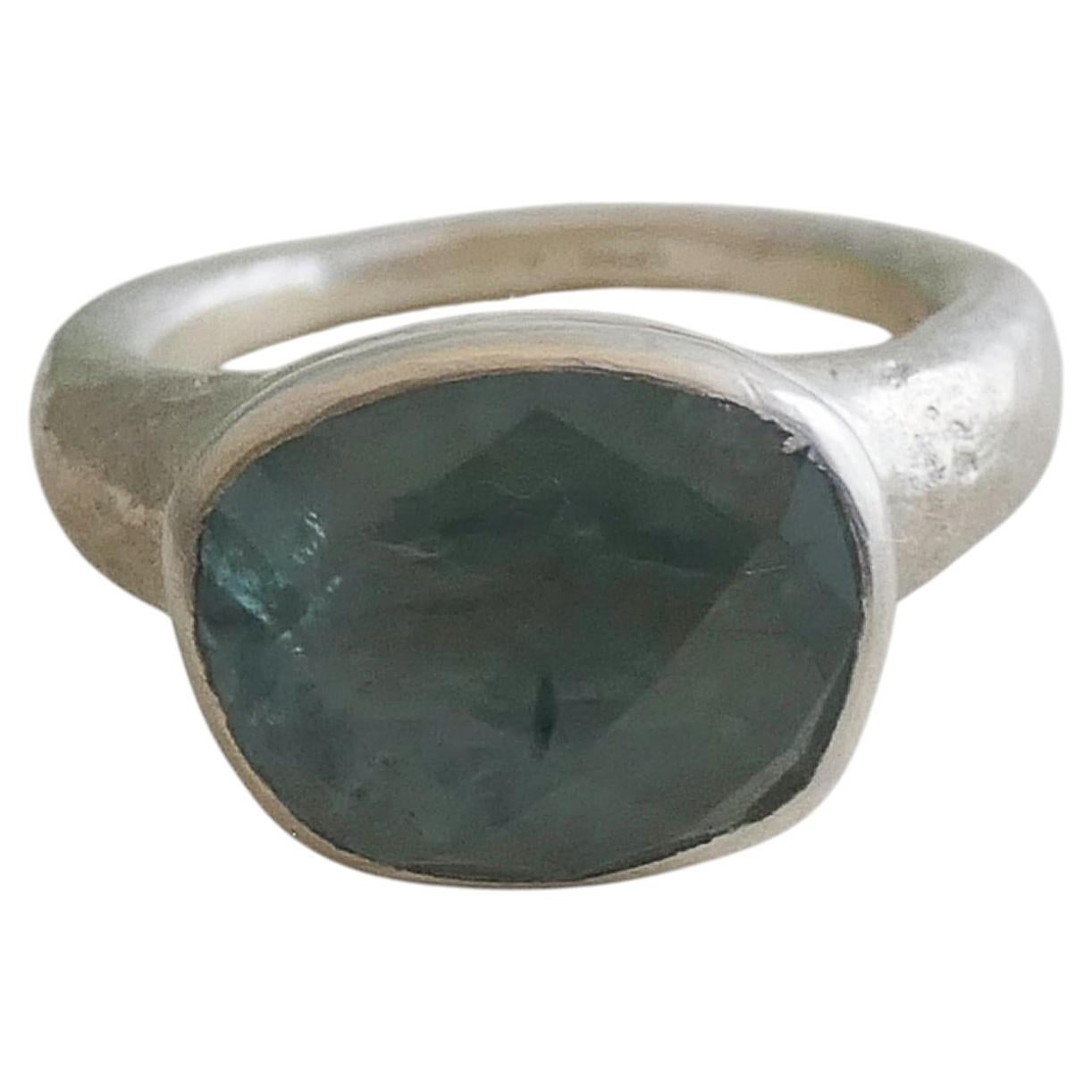 Anello cocktail di grande effetto in argento sterling con acquamarina - Misura 8,25