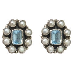 Aquamarine sterling silver stud earrings