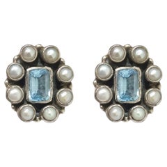 Aquamarine sterling silver stud earrings 