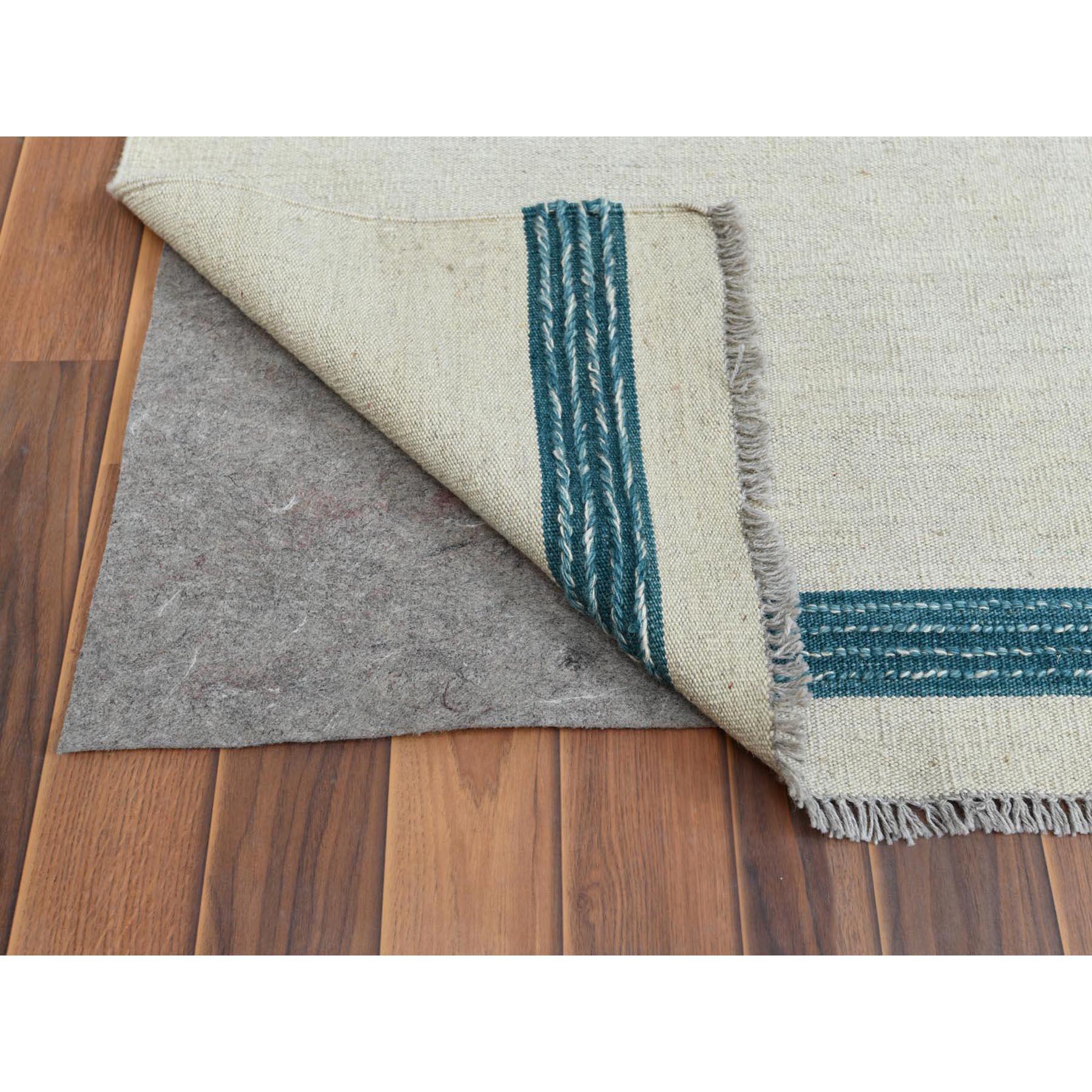 Afghan Aquamarine Stripe Design Handwoven Kilim Flat Weave Hand Spun Wool Rug 12'3