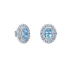 Sunita Nahata Aquamarine 7.90ct. Stud Earring with Diamond in 18K White Gold.