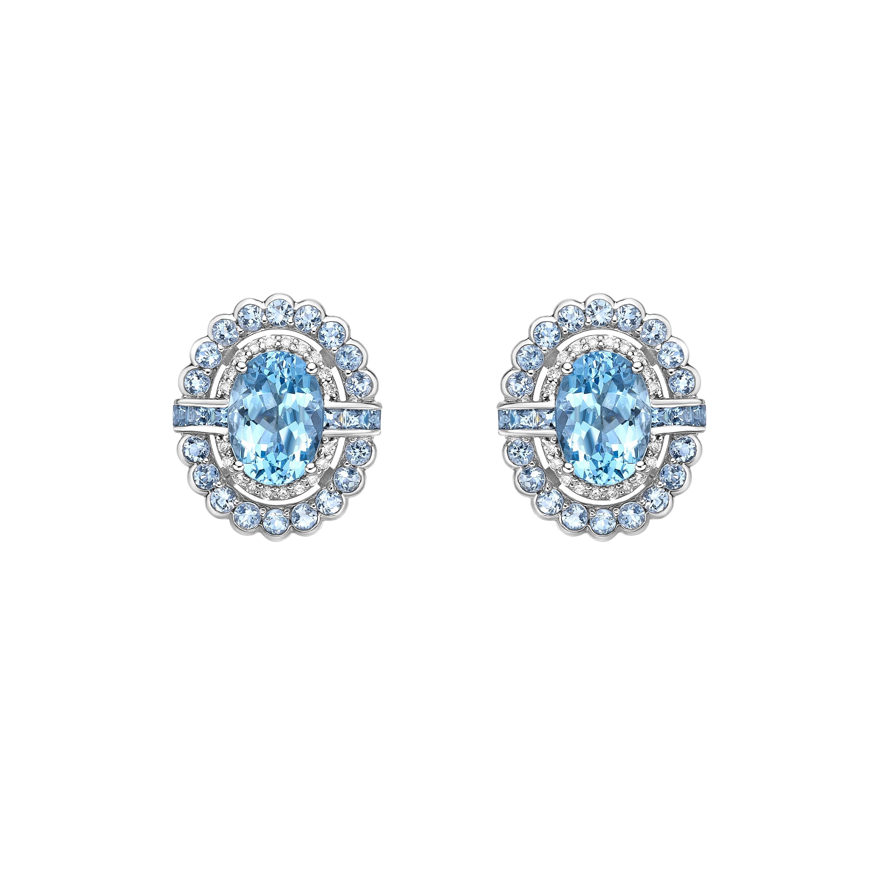 Contemporary Aquamarine Stud Earring with Diamond in 18 Karat White Gold. For Sale
