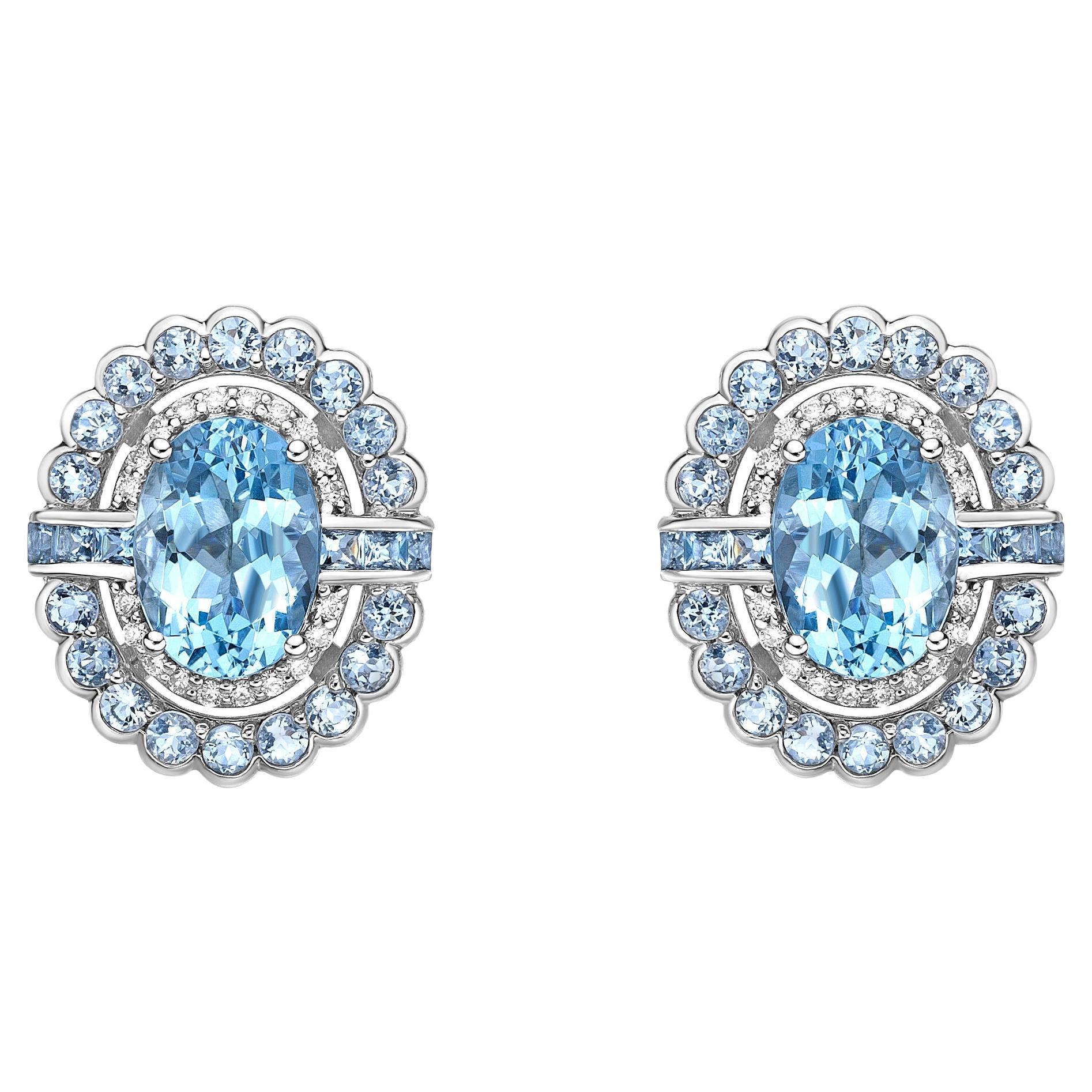 Aquamarine Stud Earring with Diamond in 18 Karat White Gold. For Sale