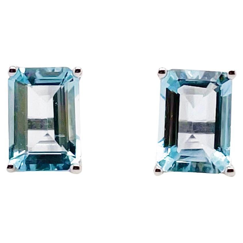 Aquamarine Stud Earrings 1.15 Carats White Gold Aqua Post Basket Earrings