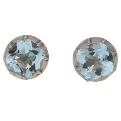 Aquamarine Stud Earrings  in Silver-on-Gold Victorian Mounts 2.50 Carat