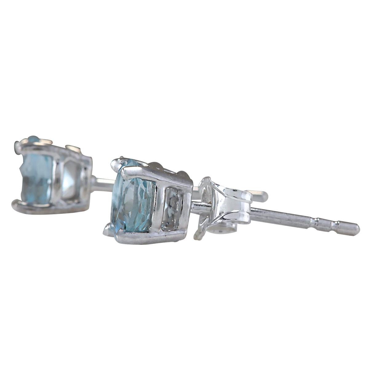 Aquamarine Stud Earrings In 14 Karat White Gold In New Condition For Sale In Manhattan Beach, CA