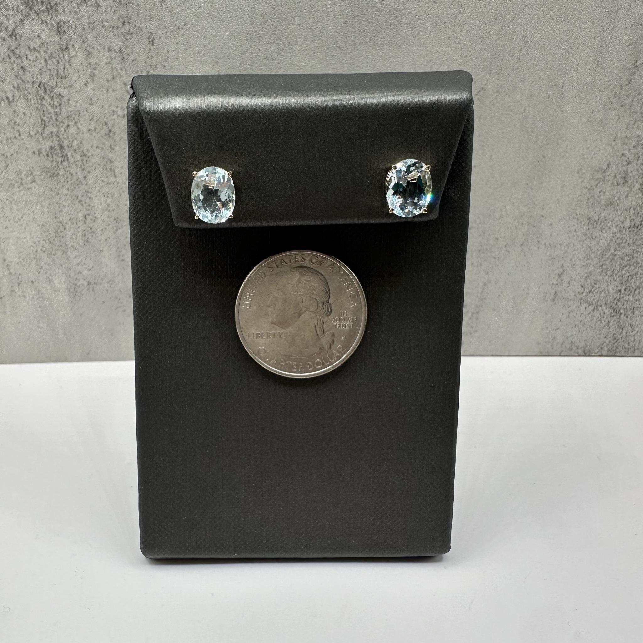 Boucles d'oreilles aigue-marine en or jaune 14kt - 3.21ctw, taille ovale, New Neuf - En vente à West Hempstead, NY