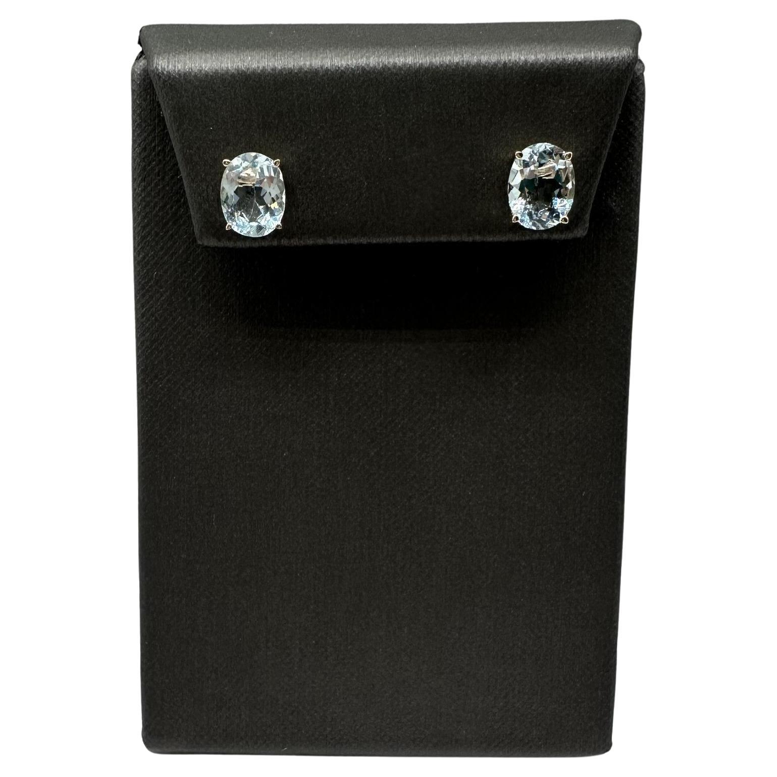 Orecchini con acquamarina in oro giallo 14kt - 3,21ctw, taglio ovale, nuovi