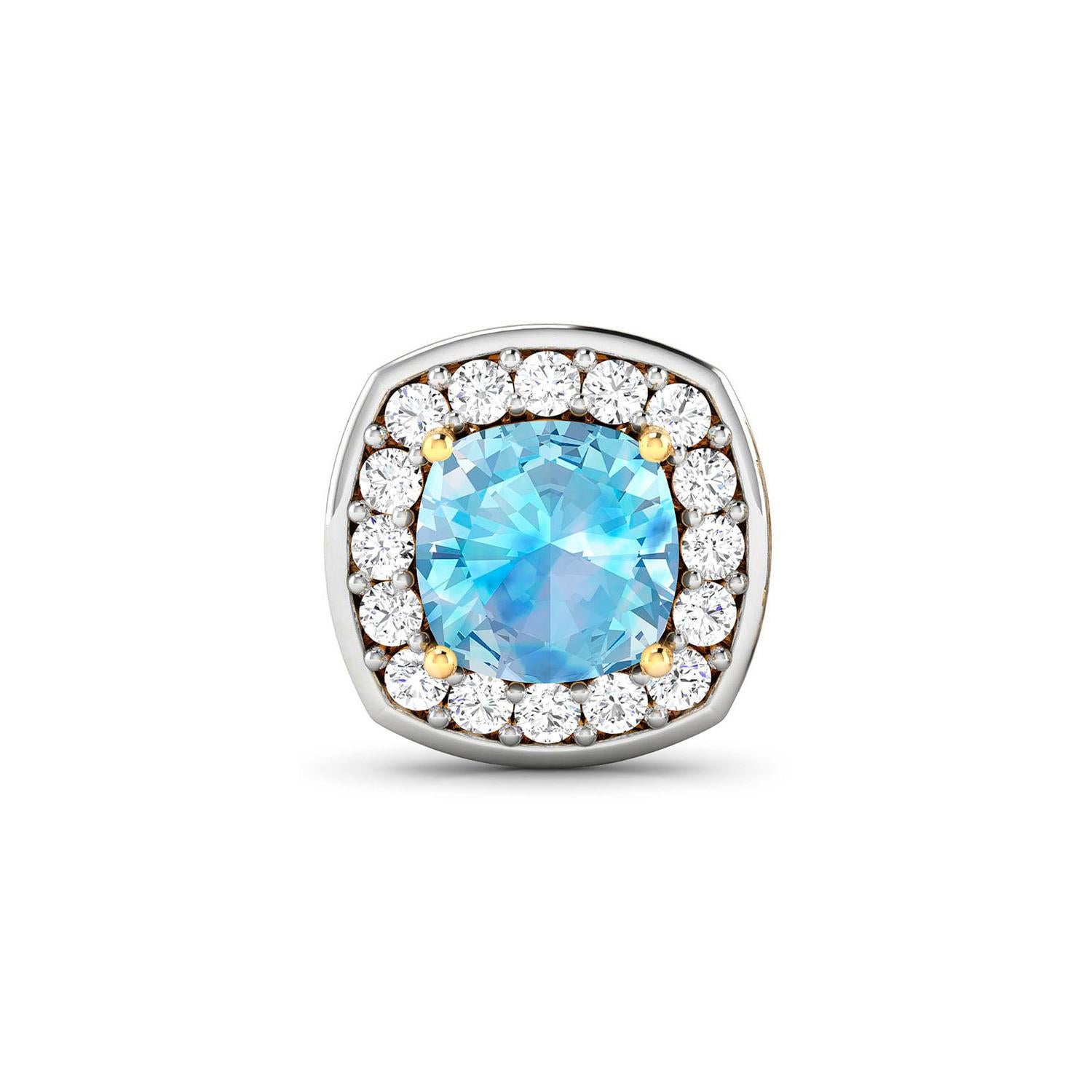 Cushion Cut Aquamarine Stud Earrings With Diamonds 1.95 Carats 14K Yellow Gold For Sale