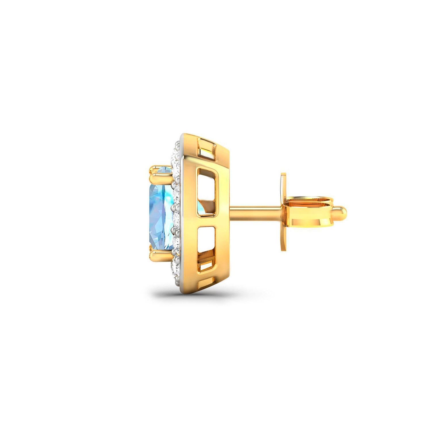 Aquamarine Stud Earrings With Diamonds 1.95 Carats 14K Yellow Gold In Excellent Condition For Sale In Aliso Viejo, CA