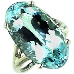 Aquamarine Stunning Oval in Sterling Silver Ring  March Birthstone