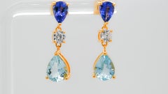 4.94 Cts Natural Tanzanite With Aquamarine Drop Dangle Silver Earrings Jewelry