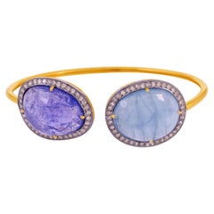 Aquamarine 
Tanzanite Adjustable Cuff With Pave Diamonds In Gold 
Silver