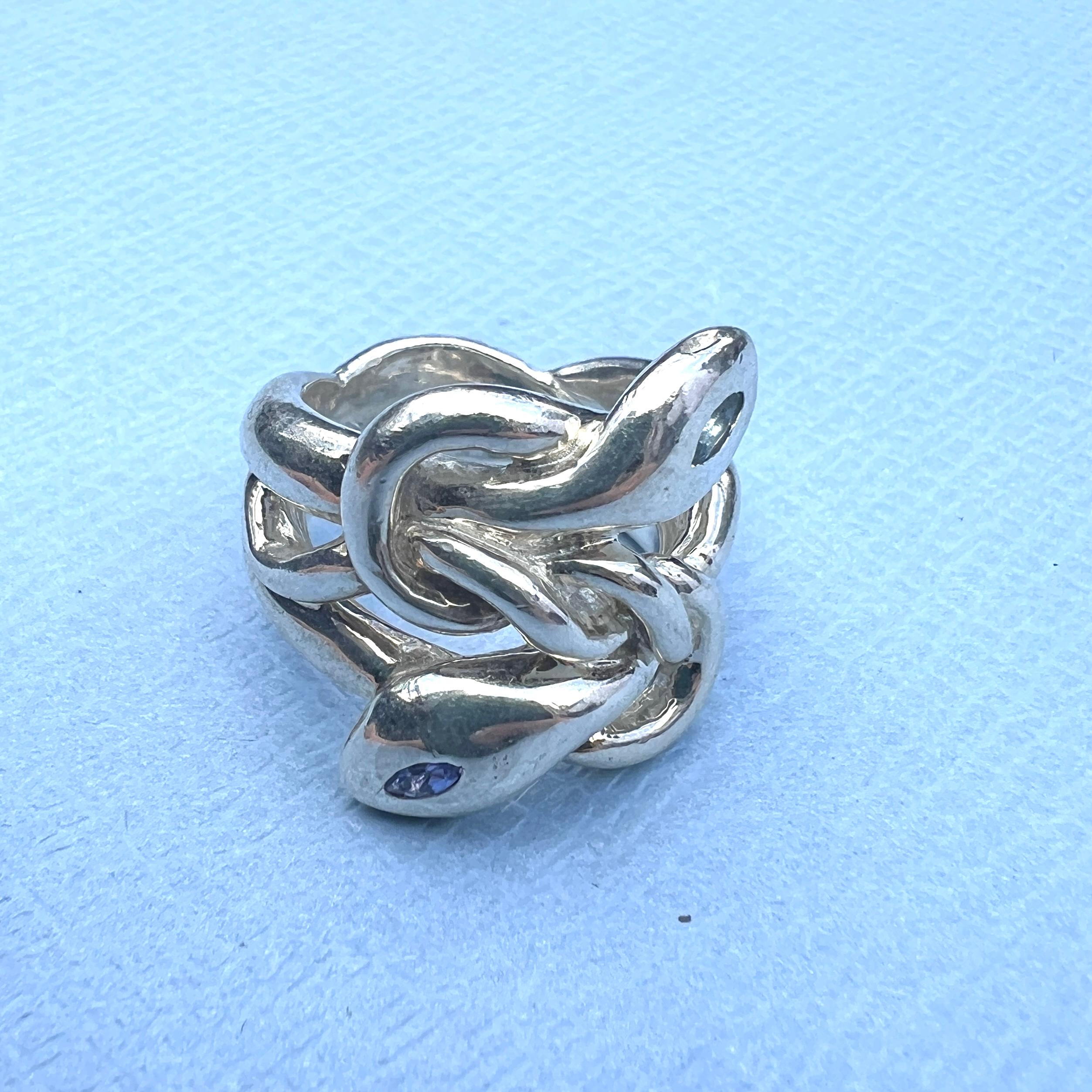 Anillo de cóctel de serpiente con marqués de tanzanita y aguamarina Plata J DAUPHIN 4