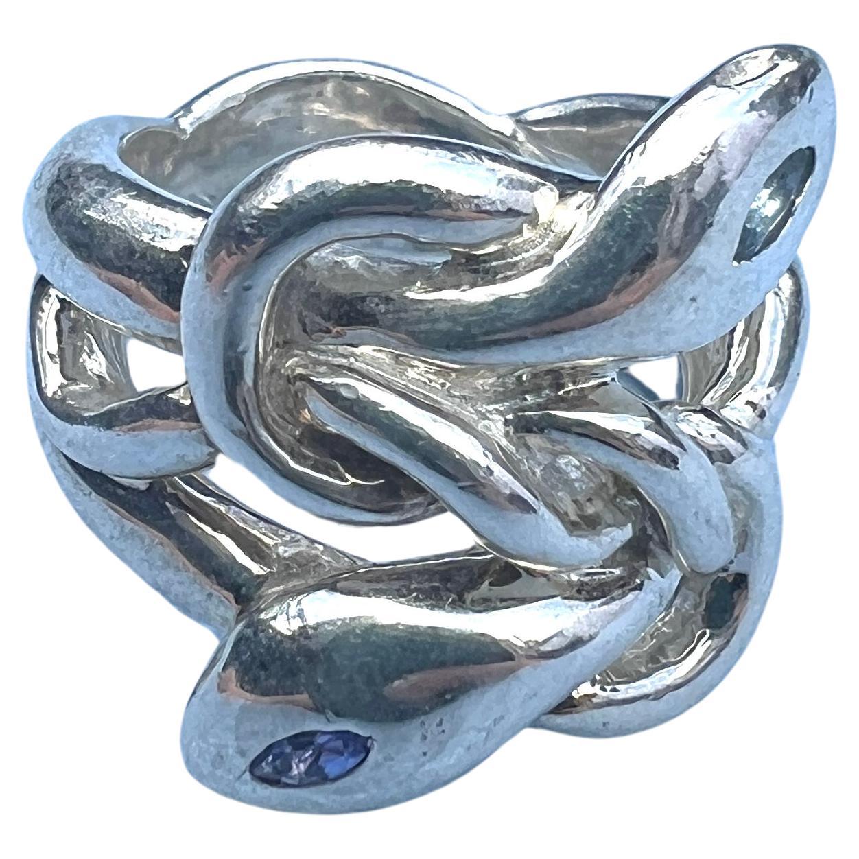 Anillo de cóctel de serpiente con marqués de tanzanita y aguamarina Plata J DAUPHIN Victoriano