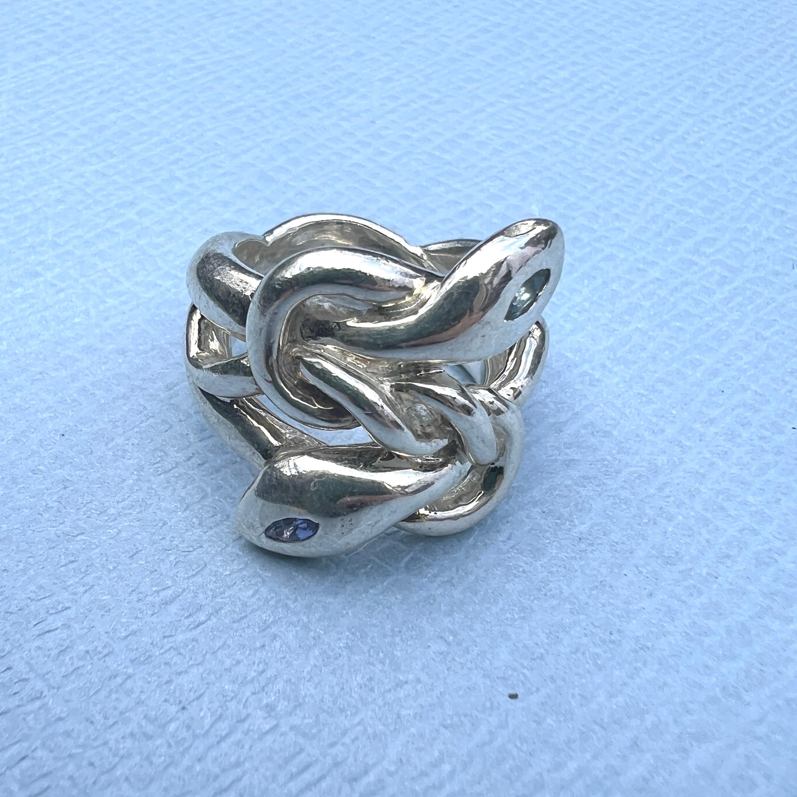 Anillo de cóctel de serpiente con marqués de tanzanita y aguamarina Plata J DAUPHIN Corte brillante
