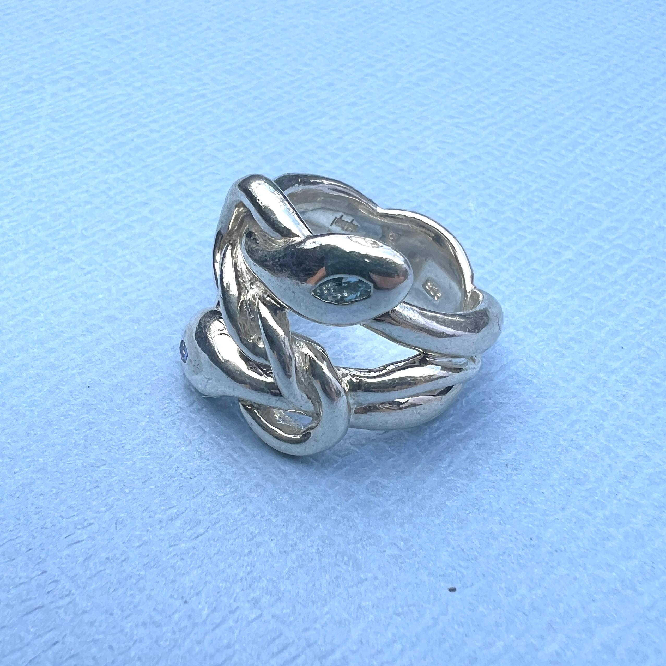 Anillo de cóctel de serpiente con marqués de tanzanita y aguamarina Plata J DAUPHIN en Nuevo Estado en Los Angeles, CA